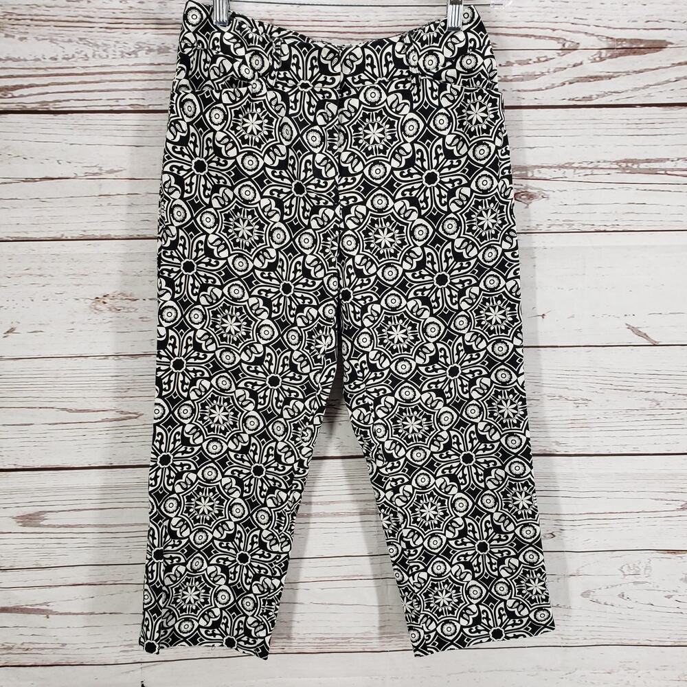 Talbots Women's Black &White Print Cotton Blend Stretch Pants Size 6 Petites
